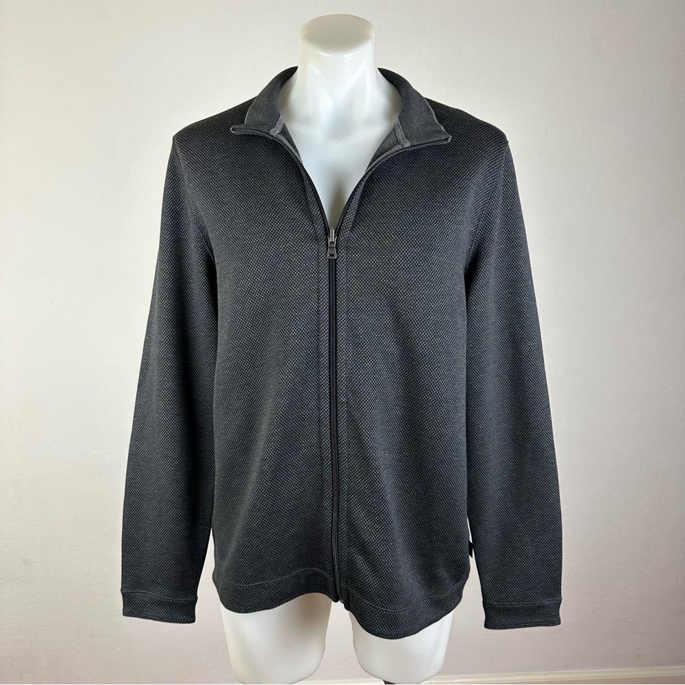 Hugo Boss Charcoal Knit Zip-Up Sweater
